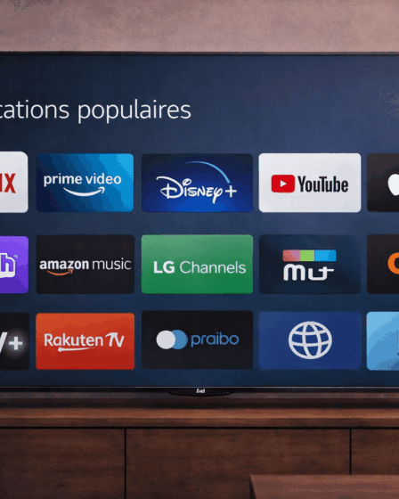 Sélection d’applications populaires affichées sur l’écran d’une Smart TV LG