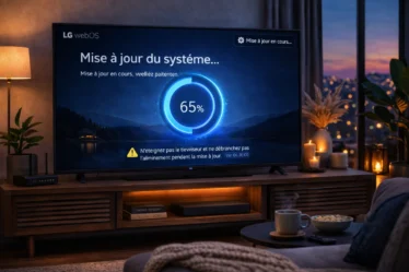 Téléviseur LG affichant un écran de mise à jour du système dans une interface webOS