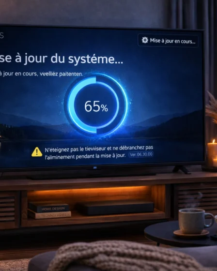 Téléviseur LG affichant un écran de mise à jour du système dans une interface webOS
