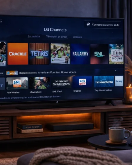 Téléviseur LG affichant l’interface de LG Channels avec plusieurs chaînes de divertissement