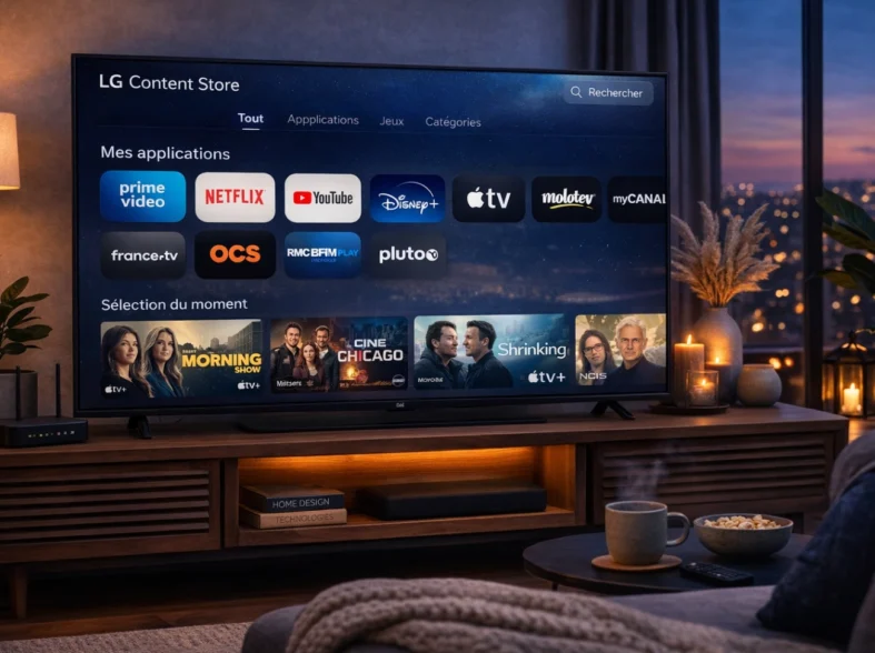 Interface du LG Content Store sur une Smart TV LG avec plusieurs applications affichées