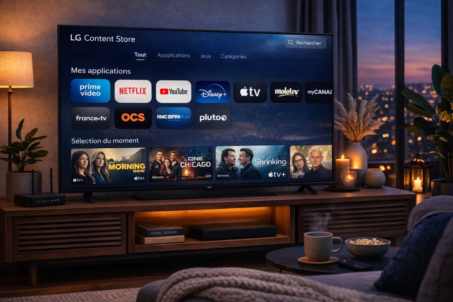 Interface du LG Content Store sur une Smart TV LG avec plusieurs applications affichées