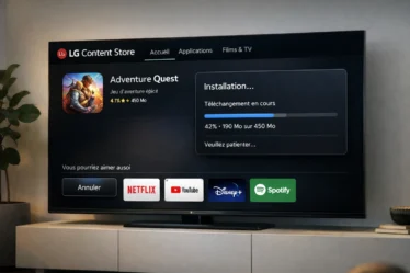 Téléviseur LG affichant l’installation d’une application depuis le LG Content Store
