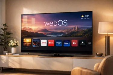 Téléviseur LG moderne affichant l’interface webOS dans un salon élégant