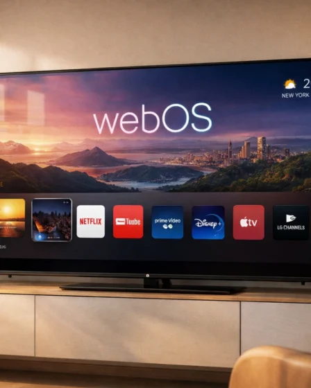 Téléviseur LG moderne affichant l’interface webOS dans un salon élégant