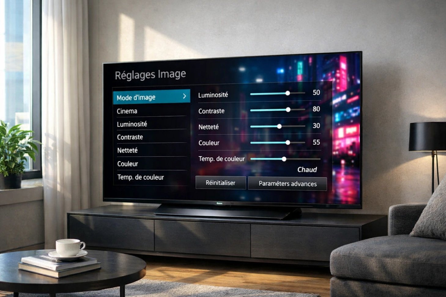 Réglage de l’image sur une LG TV dans un salon moderne